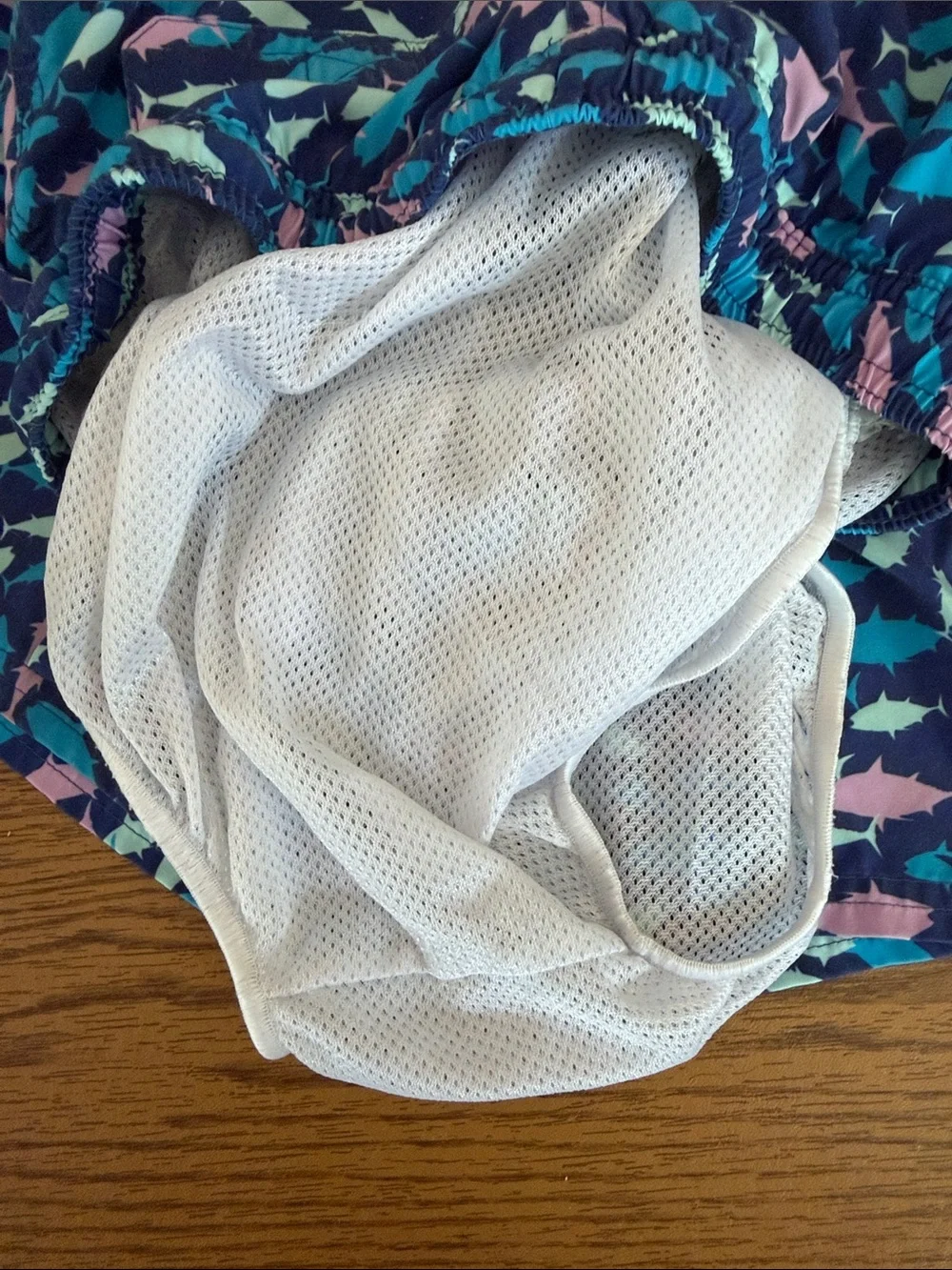 Vineyard Vines Navy Swim Shorts with Teal, Pink, Cream Fish Print